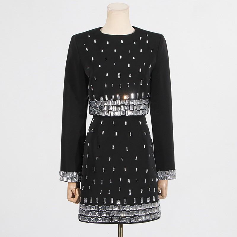 Celebrity Style Heavy Industry Short Top + Hip Skirt Slim High-quality Suit