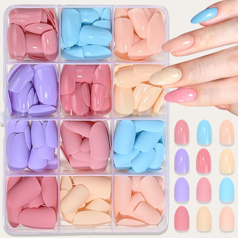 Unghie Finte Press-On 288 Pezzi per Scatola Colori Cremosi Dopamina Media Lunghezza Mandorla Lucide Riutilizzabili per Manicure Fai-da-Te