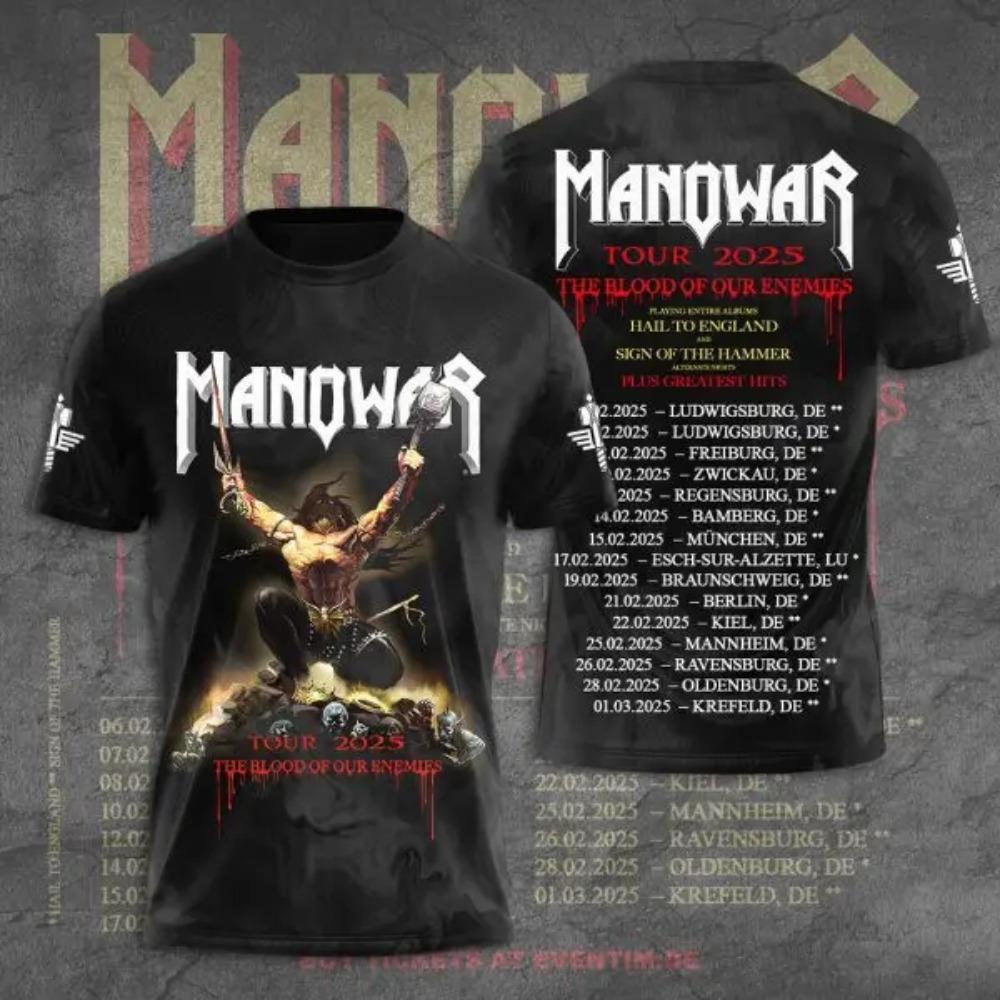 Rock Manowar Band 3D Tištěná trička Pánská Dámská Hip Hop Krátký Rukáv Tričko Harajuku O-Výstřih Tričko Top Oversized Unisex Y2k Oblečení
