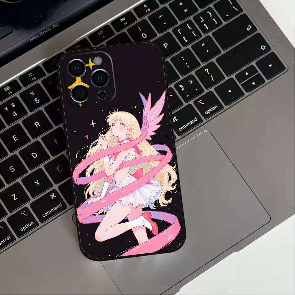 S-Sailor Moon Anime  Phone Case For iPhone 17,16,15,14,13,12,11 Plus,Pro Max,XS,Soft Silicone Black Cover