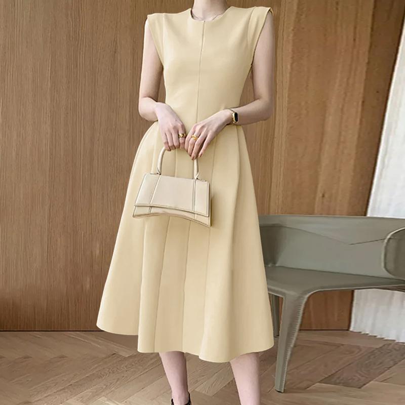 

ZANZEA Women Casual Round Neck Summer Sleeveless Midi Dress 5XL абрикосовий