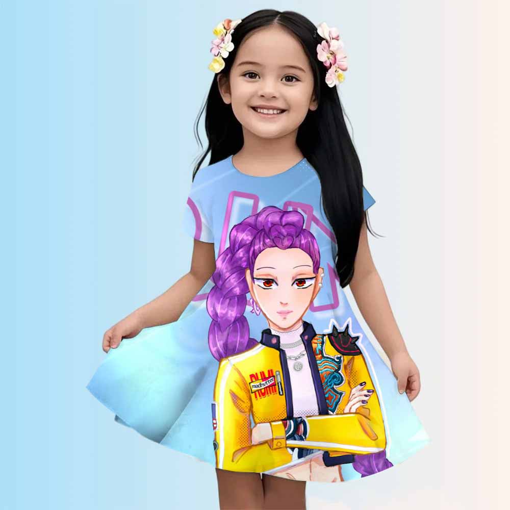 Girl Dress KPop Demon Hunters Summer 2025 Mini Short sleeved Dress Princess 3D Printed Cute Children's Clothing Party Top