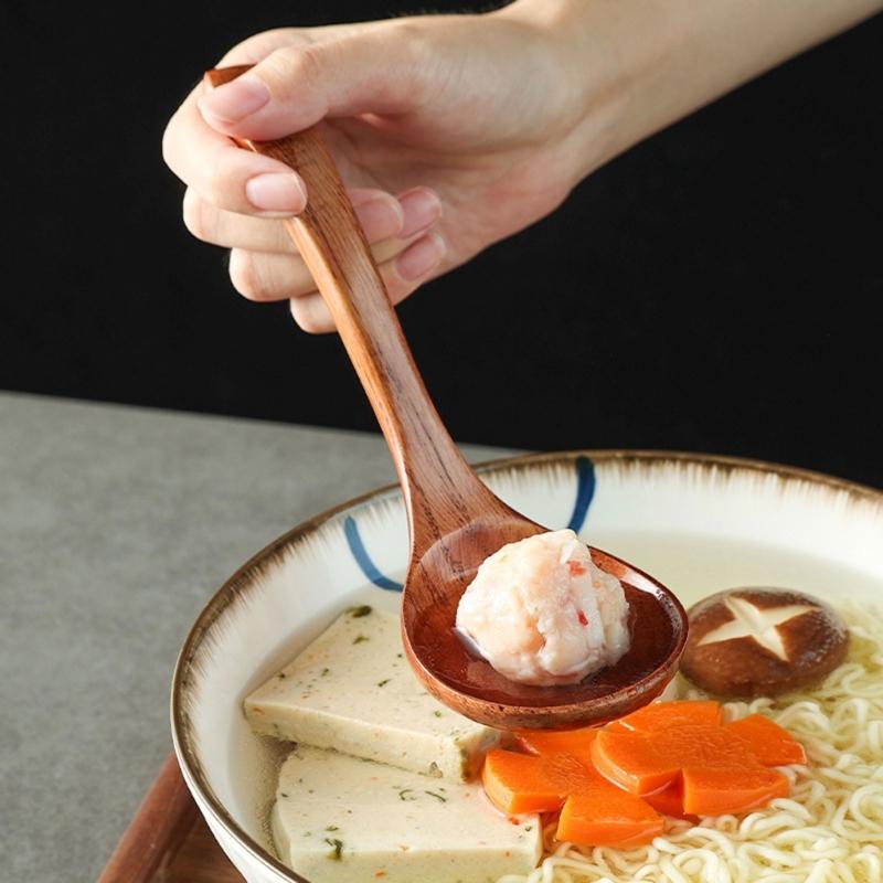 Wood Soup Spoon Kitchen Utensils Heat Resistants Spoon Serving Spoons Wood Texture Suitable for Household Kitchen Use