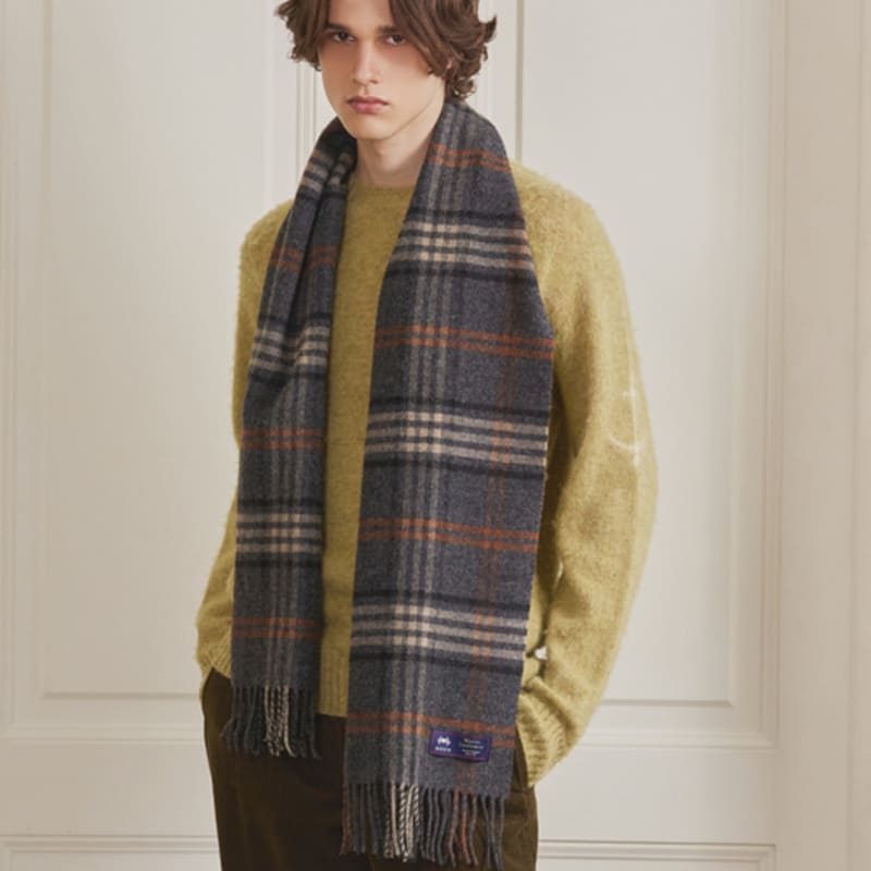 ABRAHAM MOON Merino Wool Shawl Muffler 50cm - Truman Charcoal Brick