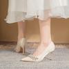 Französische Strass Aprikosen Satin High Heels Damen Xiuhe Hochzeitskleid Brautschuhe Zwei Tragemöglichkeiten Leichter Mund Dünne Absätze Keine müden Füße Einzelne Schuhe