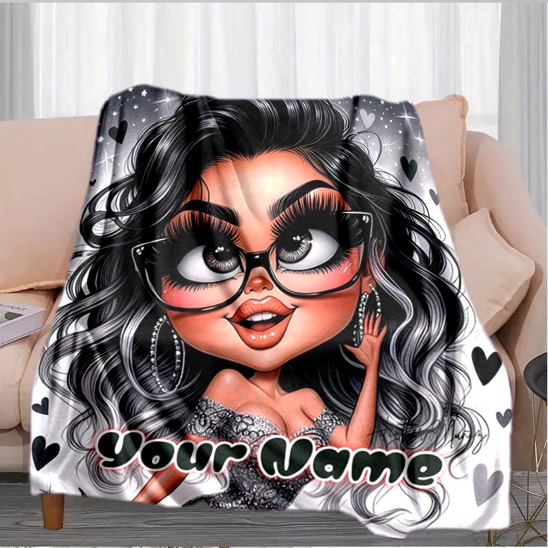 1PC Custom Name "Love Fashion Portrait" flannel blanket versatile,all-season throw suitable for the living room,bedroom,camping,travel,and gift