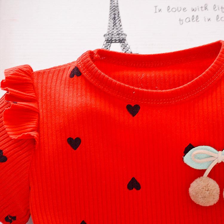 Summer Baby Girls Dress Heart Leaves Applique Patchwork Sundress with Ruffle Hem for Toddlers 1-3 Years