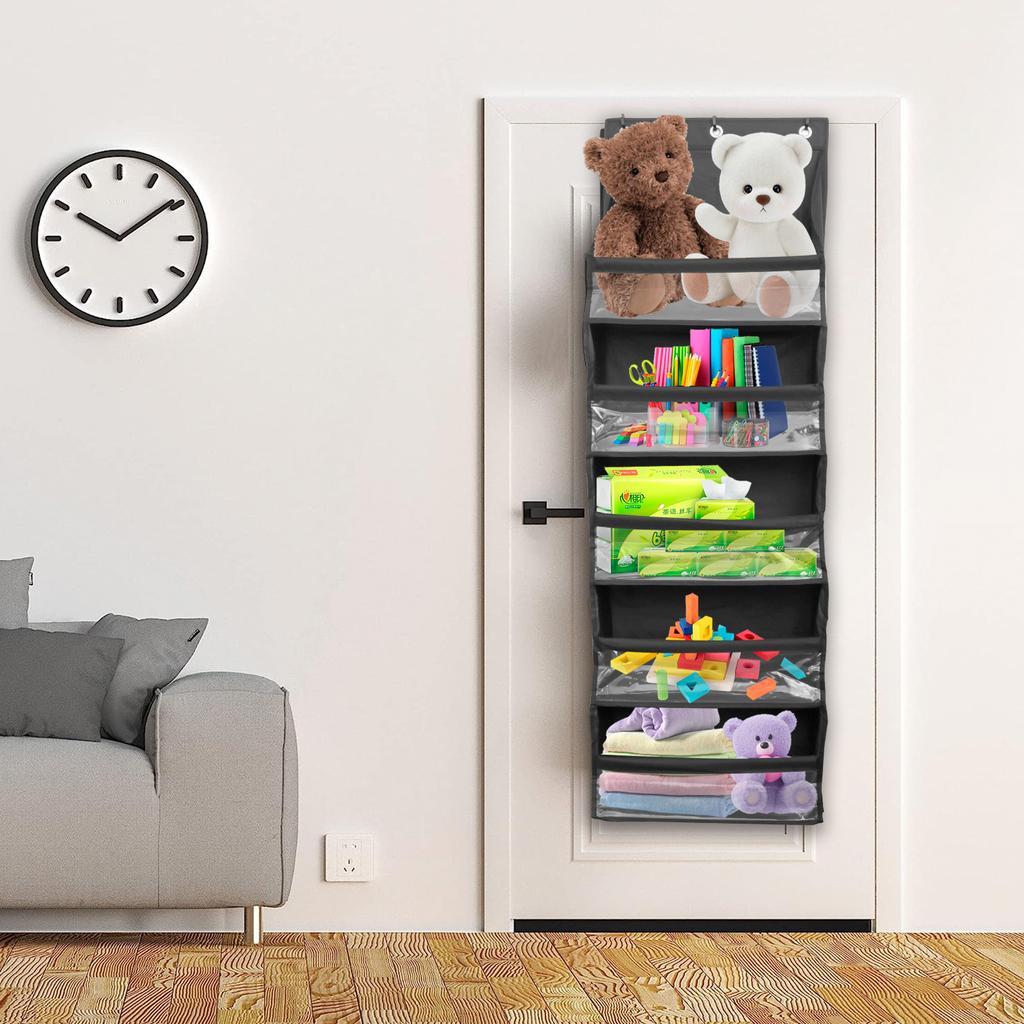5-Shelf Over The Door Organizer Oxford Cloth Hanging Behind Door Shelf with 3 Hooks and Clear Window Large Capacity Storage Bag