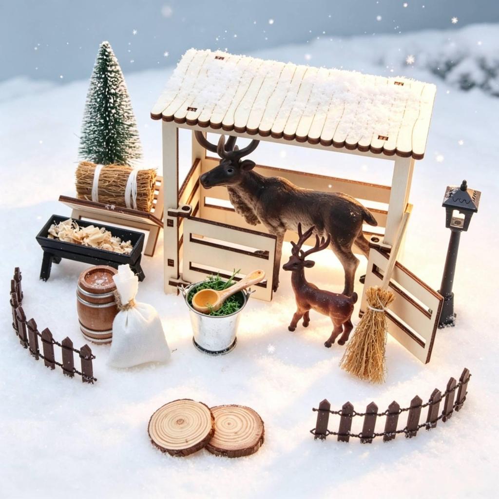 Miniature Stable with Deer Rustic Diorama Barn Long-Lasting for Collectors