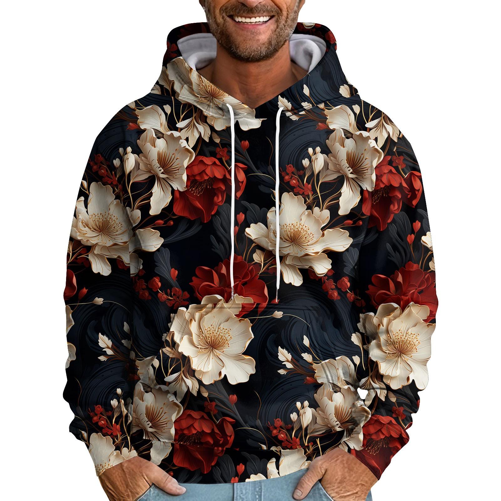 

Мужская толстовка с капюшоном и цветочным принтом, мужская повседневная модная спортивная толстовка XXL хаки