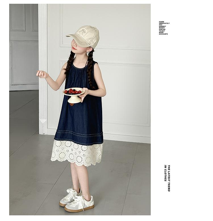 Girls' summer sleeveless denim dress 2026 new item girls' tank top dress children's vacation style princess dress