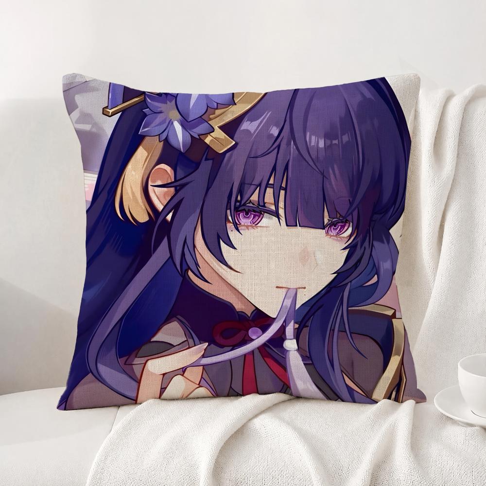 Genshin Impact Raiden Shogun Cushion Cover Natural Linen Pillowcase Set AllinOne Decor Cushion Cover for Sofa Bedroom Chair