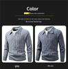Cross2025 Men's Autumn/Winter Cable Knit Polo Sweater: Trendy European Twist with Lapel and Long Sleeves