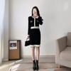 Elegant Knitted Dress Women Contrast Color O-neck Long Sleeve Buttons Mini Bodycon Dresses Korean Style Office Lady Clothes