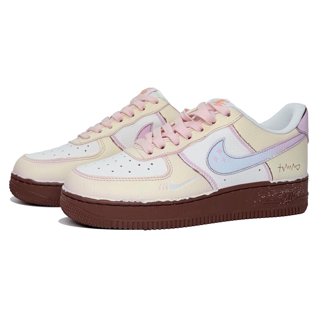 Nike Air Force 1 Genuine Leather Cushioning Low top Skateboard Shoes Women's Pink Blue Brown IM3378-122(Team1521-)