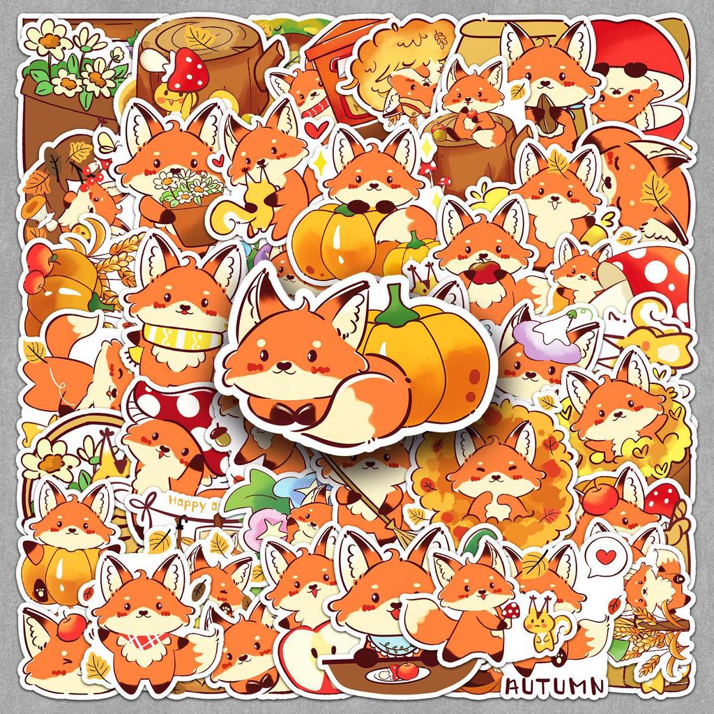 50 Sheets of Hand-Painted Autumn Fox Stickers: Cute Animal Decorations for Planners & Fridges