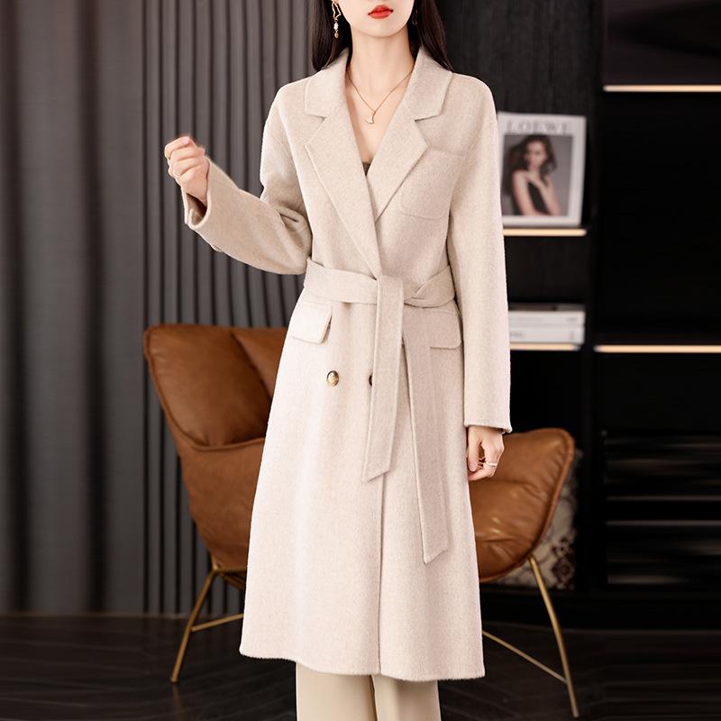 New Double-sided Wool Coat for Women with Squid and Glutinous, Medium-length Wool Coat for Simple and Versatile Waist-hugging Jacket