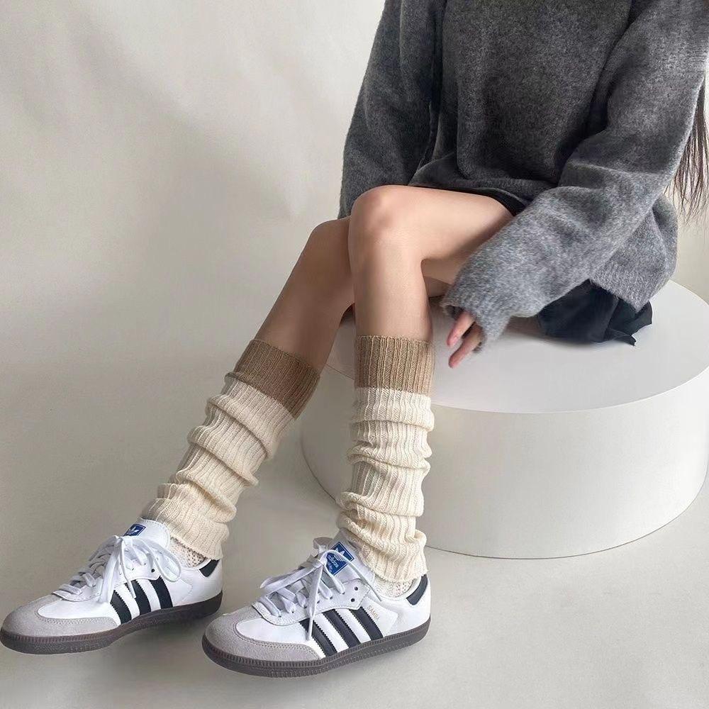 Knitted JK Socks and Socks White Calf Sock Covers, Spliced Leg Covers Stacked Socks Women Trendy Long Tube Pile Socks
