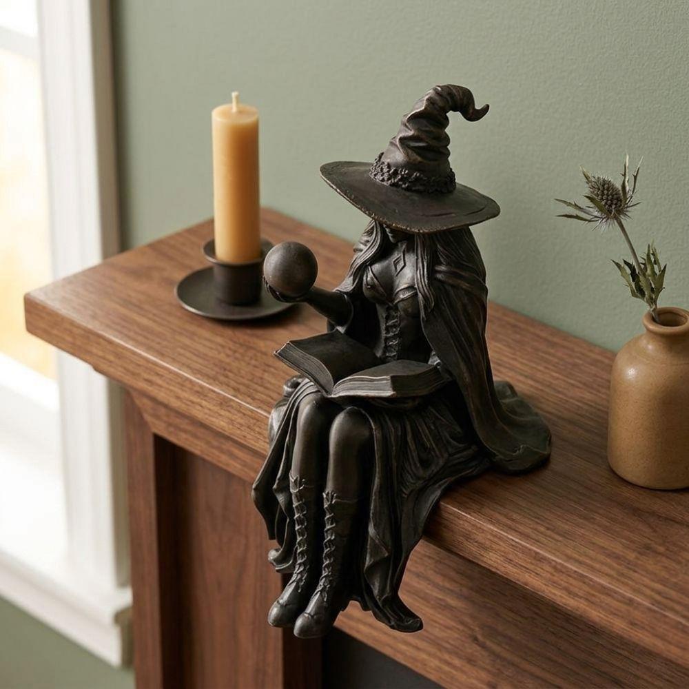 with Book Ball Sitting Witch Figurine Vintage Gothic Crystal Ball Witch Statue  Halloween Party
