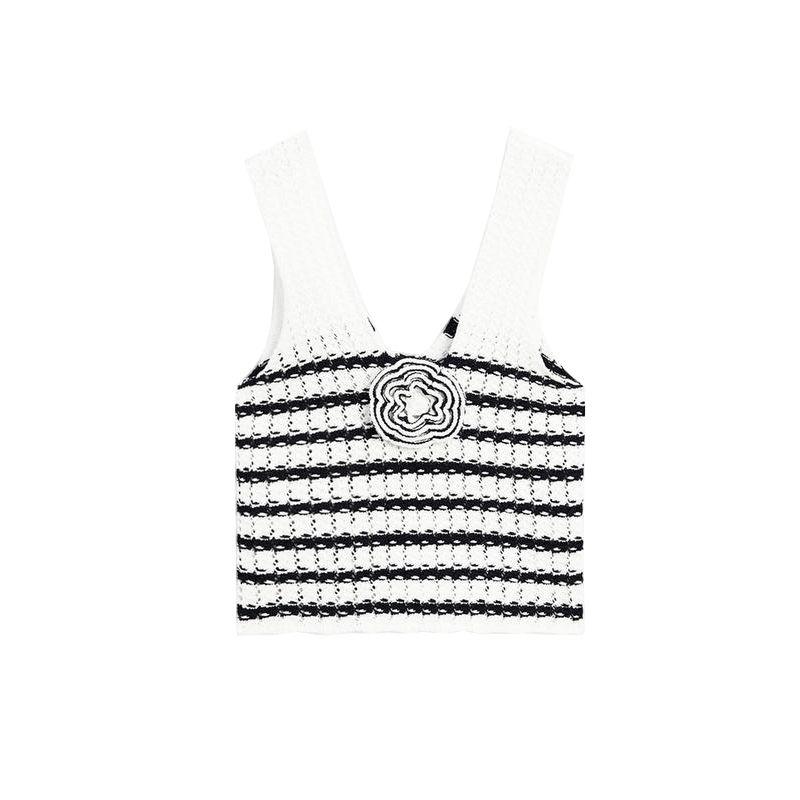 MD Women's Spring Clothing Classic Style Seaside Vacation Style Flower V Neck Knitting Spaghetti Straps Sleeveless T-shirt 5703531