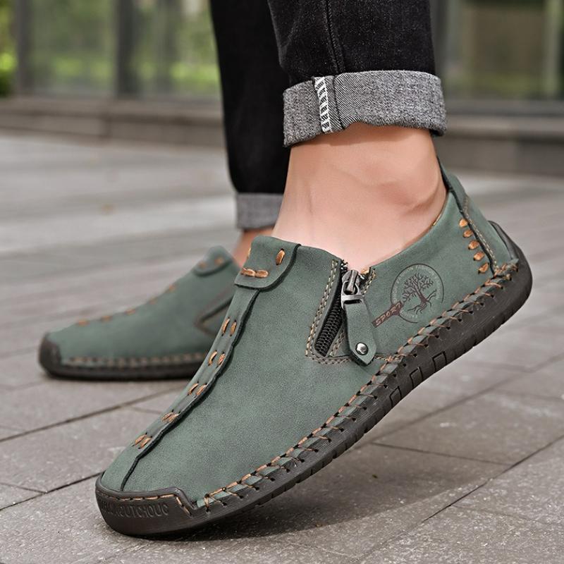 Fashion Hot Sale Men's Shoes Handmade Casual Shoes Breathable Zipper Men Leather Shoes Slip on Men Flats Loafers Plus Size Business Shoe