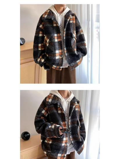 Men's Retro Plaid Wool Coat: Trendy, High-End, Thickened, Warm, Autumn/Winter Casual Jacket