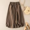 Gonna Midi A-line da Donna Taglie Forti Stile Retro Imitazione Lino Vita Alta Modellante