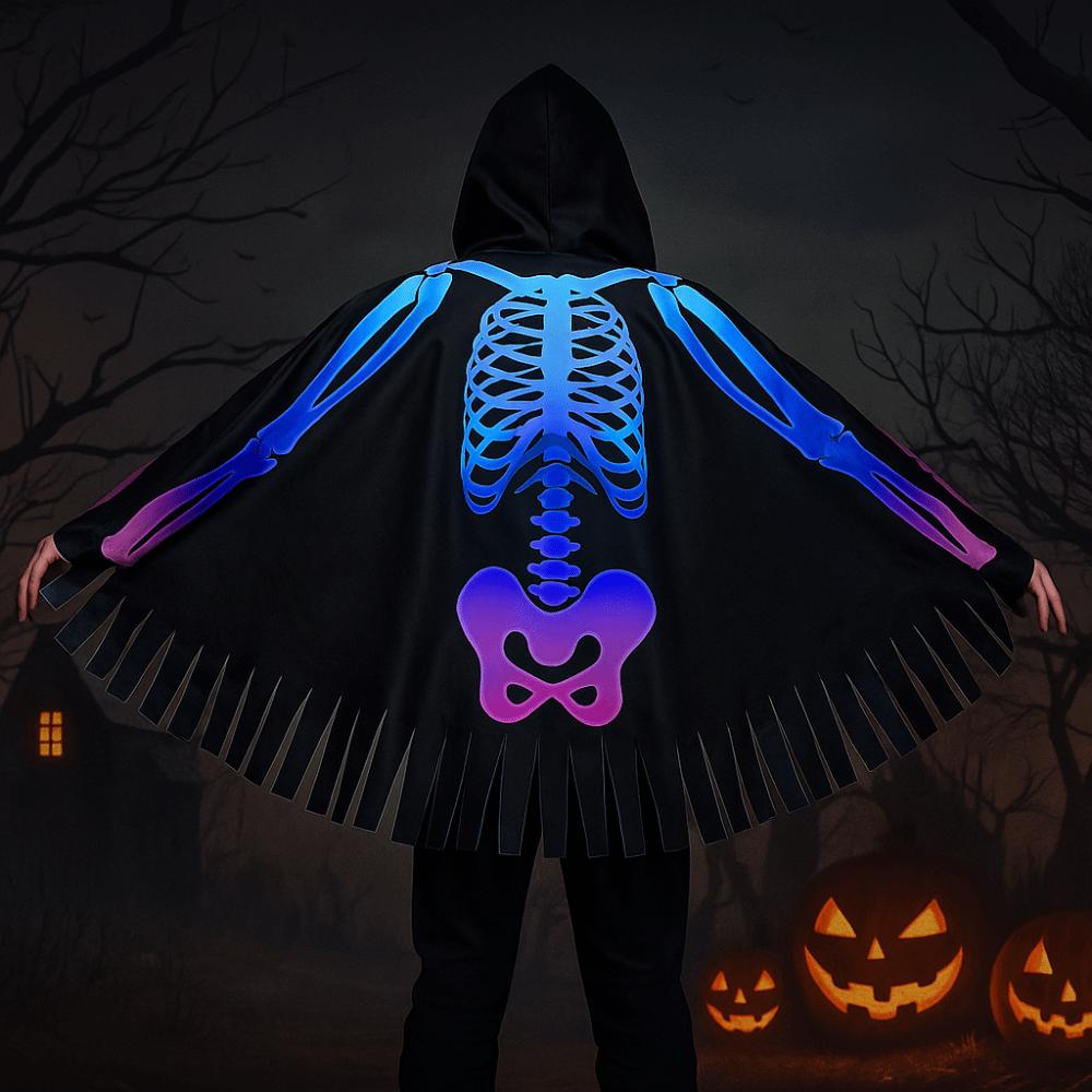 Goth Skeleton Cape Cloth Skull Bones Cloak Fashion Halloween Props  Adult