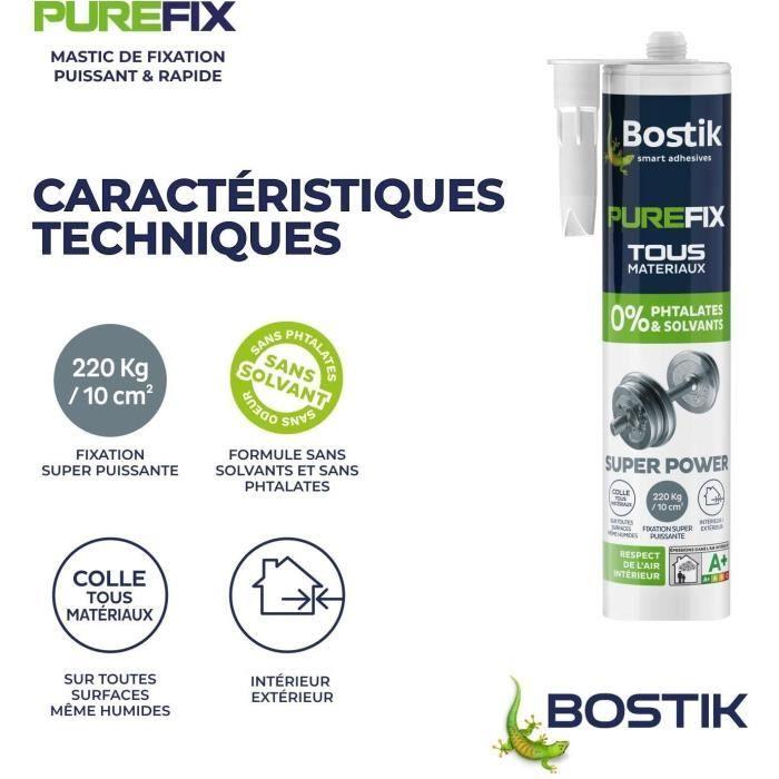 Mastic de Fixation BOSTIK Purefix Super Power Objets Lourds - Tous Matériaux - Sans Solvant ni Phtalates - Cartouche 450 g