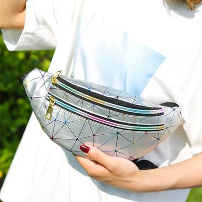 New Arrival PU Leather Geometric Pattern Chest Bags for Girls Boys Laser Waterproof Sports Waist Pack Pocket Crossbody Bags