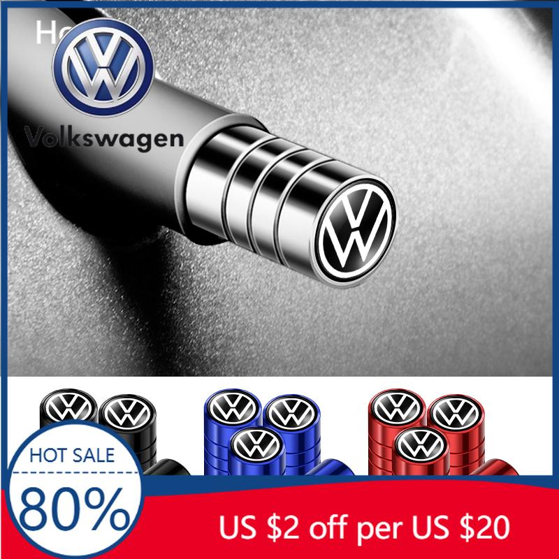 For VW Volkswagen Jetta MK5 Golf 4pcs Metal Logo Emblem Car Tire Valve Caps For Volkswagen VW Touran Beetle Golf Passat Jetta Po