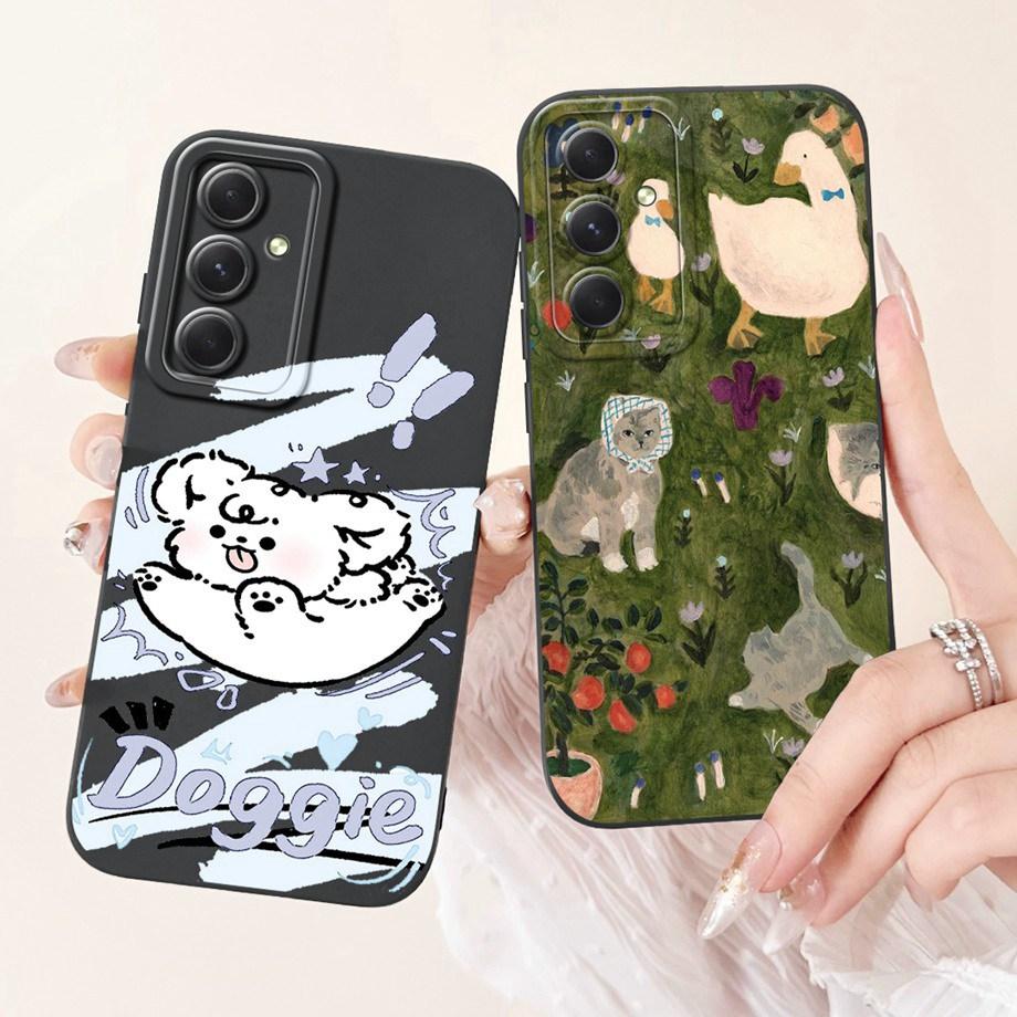 Phone Case For Samsung Galaxy A55 A54 5G Camera Shockproof Soft Liquid Silicone Bumper On Samsung A54 A 55 Funny Animals Meme