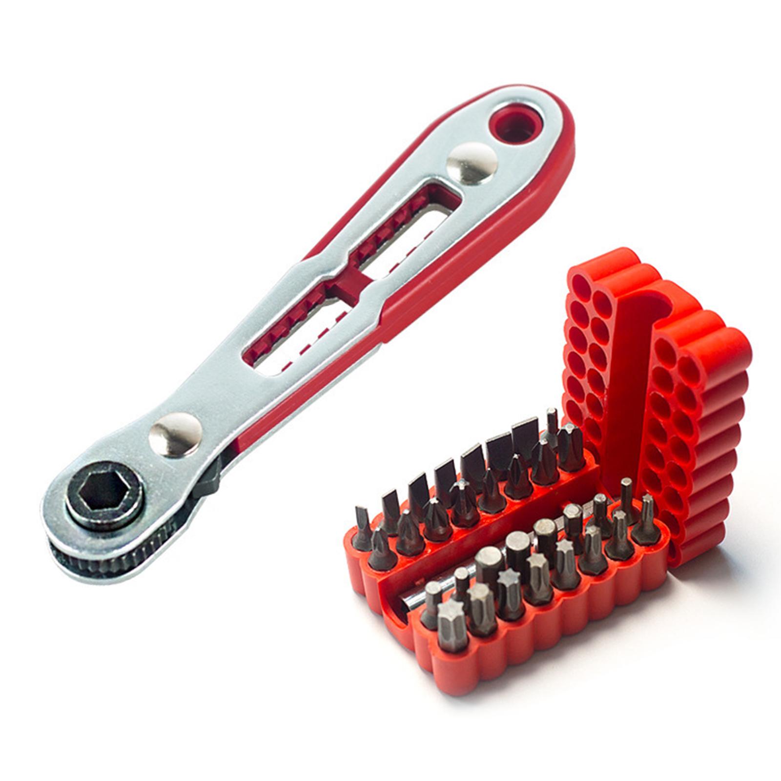 1/4 Inch Ratchet Screwdriver with Tamper Proof Bits Mini Ratchet Offset Screwdriver Compact Multi-Function for Tight Spaces красный