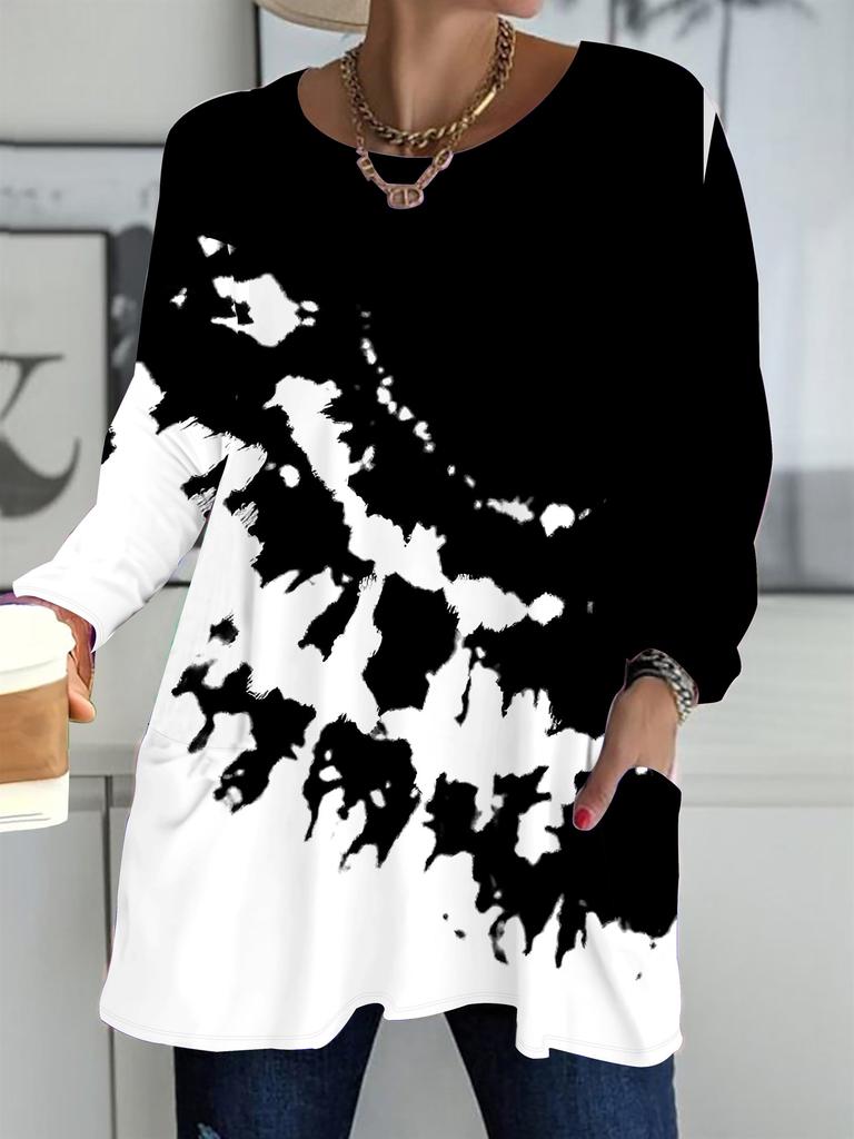 2025 Autumn Winter New Plus Size Women's Tops, Butterfly 3D Print Fashion Crew Neck Long Sleeve T-Shirts