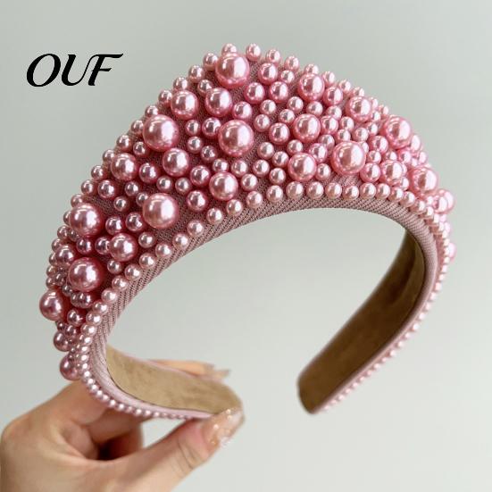 Soft Fabric Hair Accessories Faux Pearl and Diamond Headband for Women, Fashion Crown Style Headband, Elegant Cute Bands Parties with Comfortable Fit
