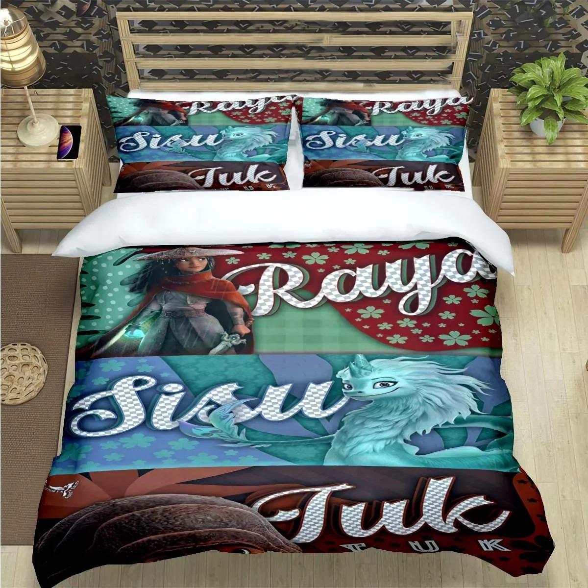 

Набір постільної білизни Disney Рая та останній дракон, розмір King Size, аніме Харадзюку, 3D-друк, підодіяльник з наволочкою, каваї-декор для спальні 140x210cm 2pcs