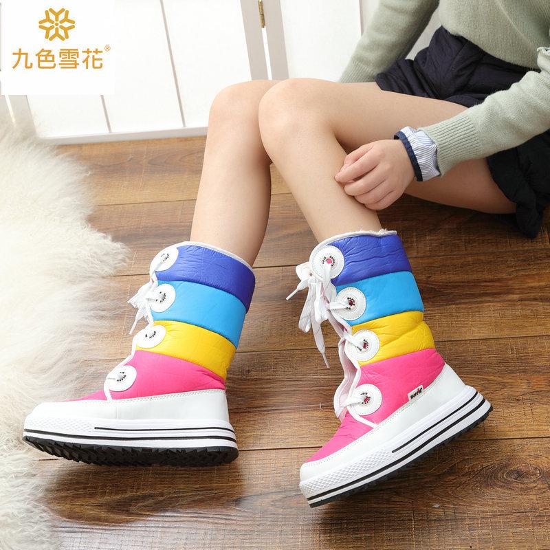 2018 Buffie Duhové Boty Cukrové Boty Lyže Cestování Foto Dámské Boty Vysoké Šněrovací Dámské Bavlněné Boty