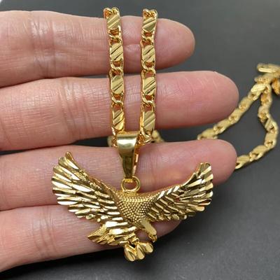 Collar coreano de águila dorada, collar chapado en oro de 24 quilates, colgante para hombre, regalo de joyería, 50CM, 60CM
