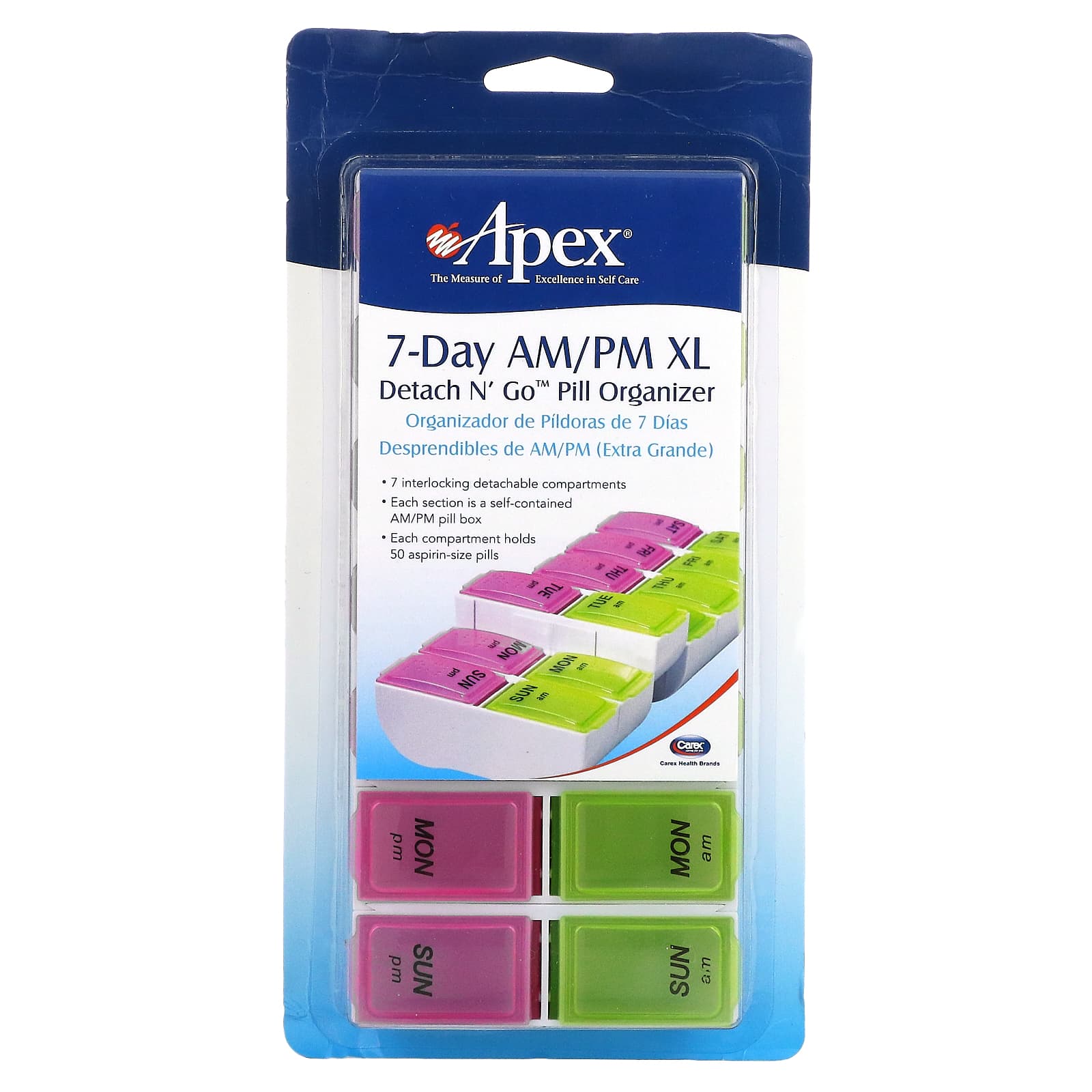 

7-Day Am/Pm Xl, Detach N Go Pill Storage Box, 1 Count
