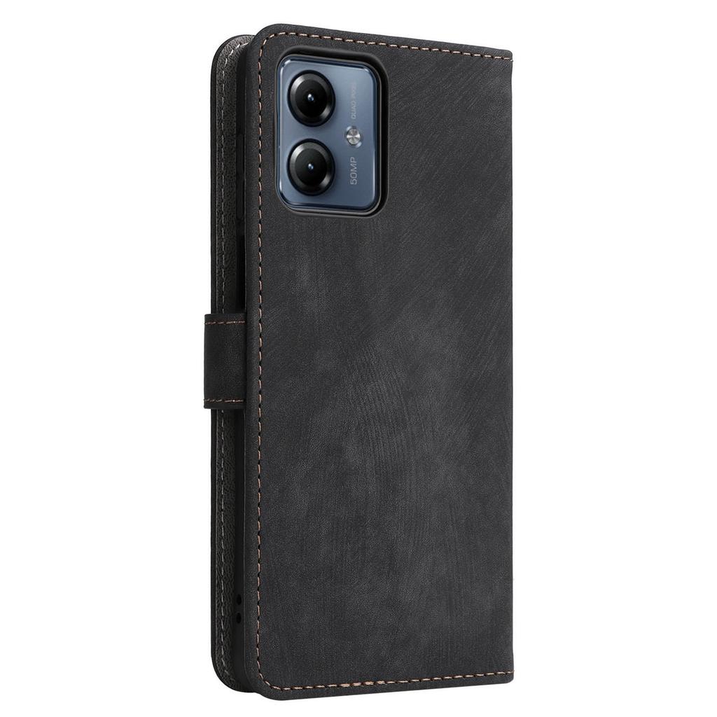 For Motorola Moto G14 4G Anti-Scratch Cell Phone Case Leather Stand Cover RFID Blocking Wallet Shell with Strap