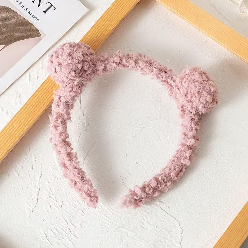 Niedliches Cartoon Lammwoll Bärenohren Stirnband, Milchkaffee Farbe – Plüsch Herbst/Winter Damen Haaraccessoire zum Gesichtwaschen