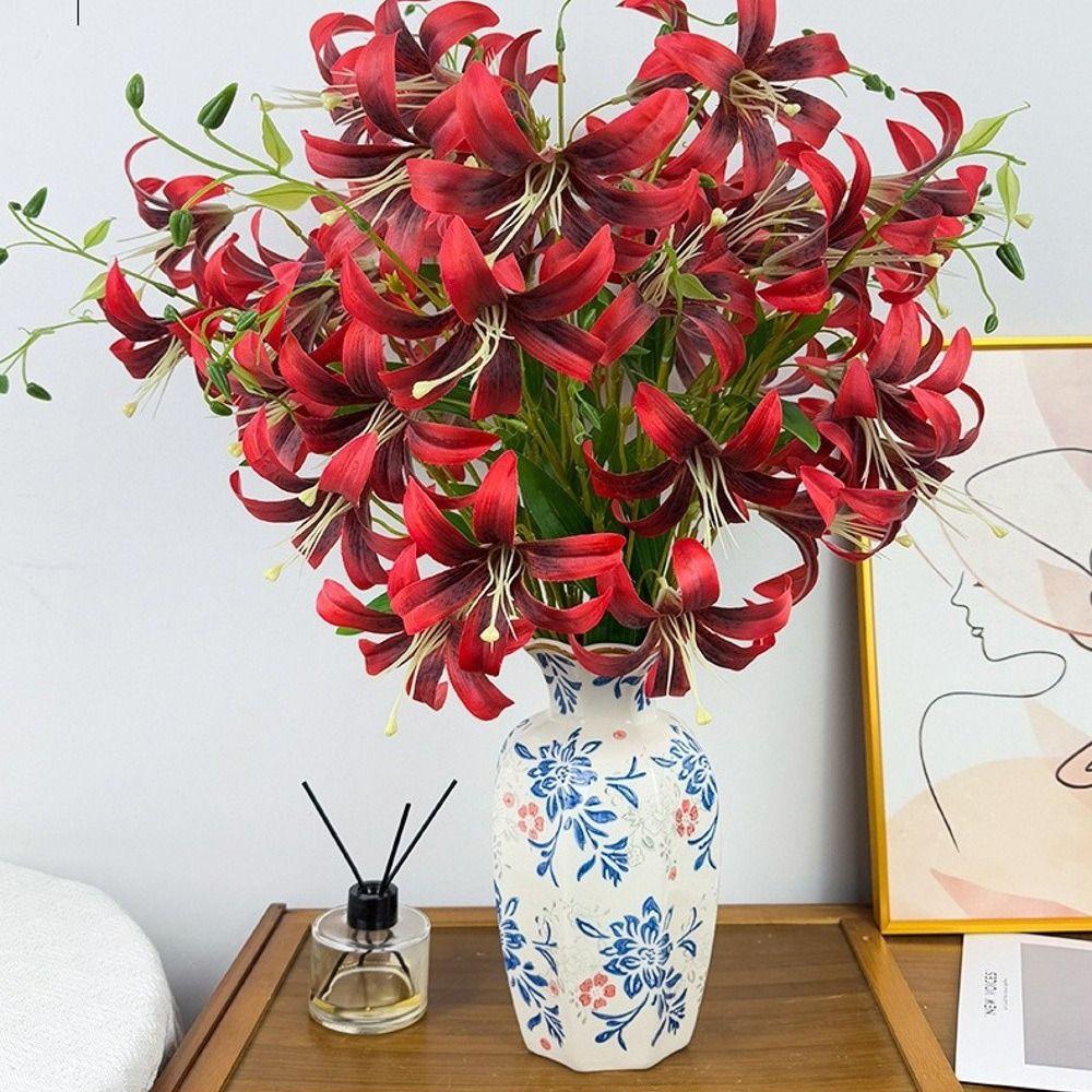 4 Teste Lilli Artificiali Fiori Fai da Te Fiori Simulazione Realistica Composizione Floreale in Plastica Bouquet da Matrimonio Decorazione per la Casa