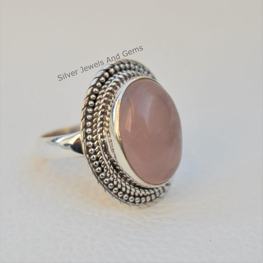 Natural Rose Quartz Ring, Handmade Ring, 925 Sterling Silver Ring, Birthday Gift, Capricorn Birthstone Ring, Boho Ring, Designer Ring