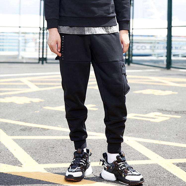 Li Ning Anti-Five Series Casual Tapered Sports Knit Pants Men Bottoms Standard-Black AKLQ743-2