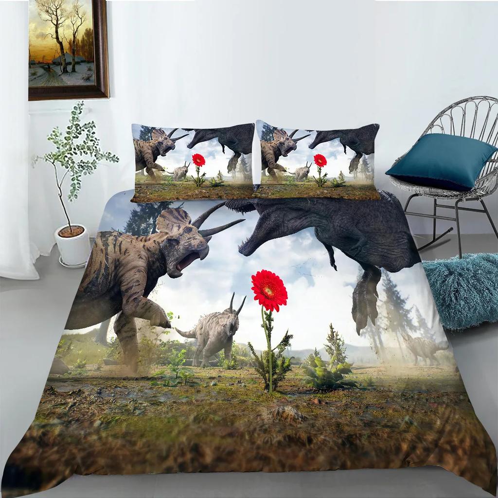 Jurassic Dinosaur Duvet Cover King Queen Huge Brown Triceratops Tyrannosaurus Diplodocus Polyester Bedding Set For Boys