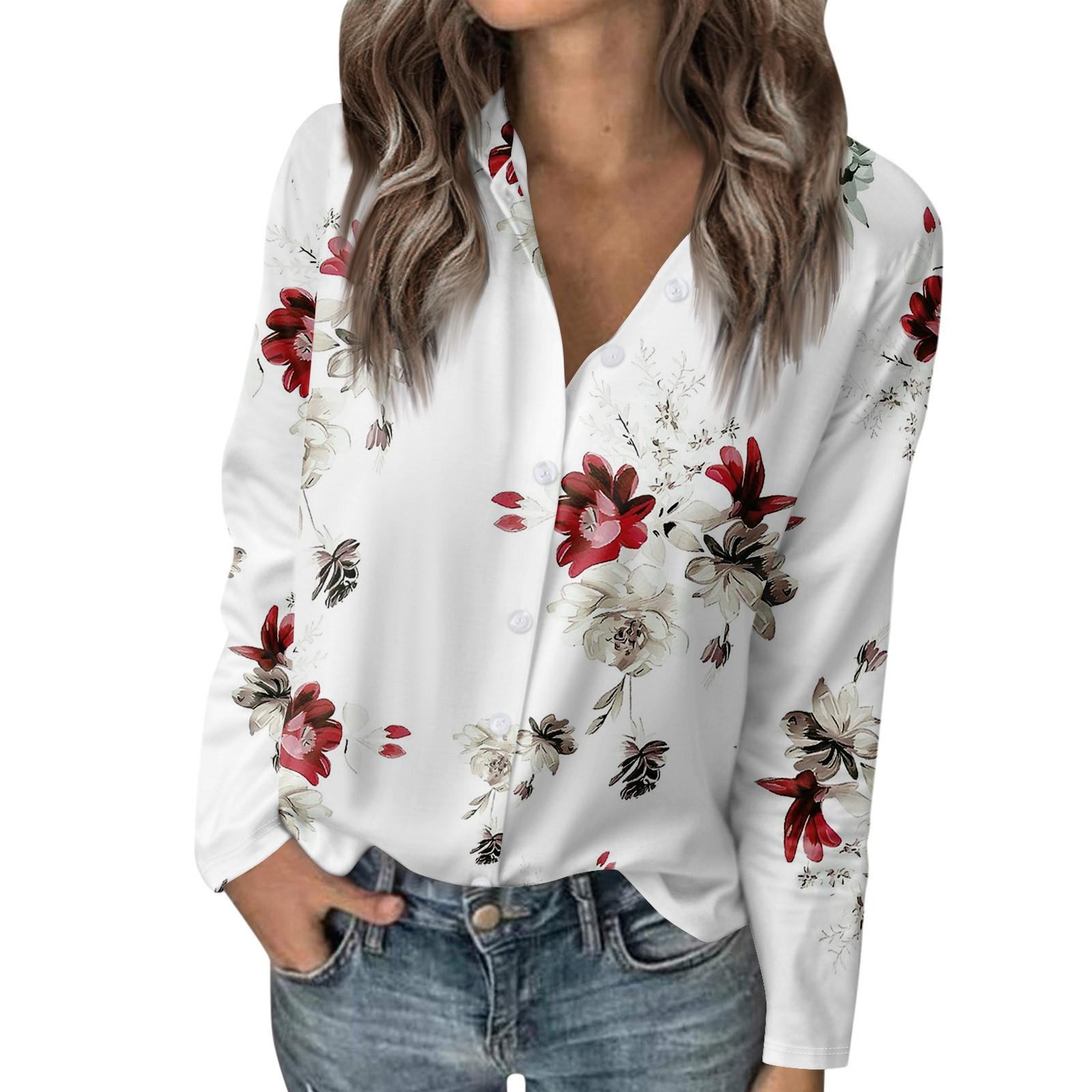 

Женская футболка с винтажным принтом, женская рубашка на пуговицах с длинным рукавом, блузка, повседневные топы M красный