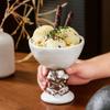 BR190mlCeramic Ice Cream Cup Heart-shaped Dessert Bowl Creative Frosted Relief Rabbit High Footed Cup Cute Rabbit Fruit Salad BowlEY