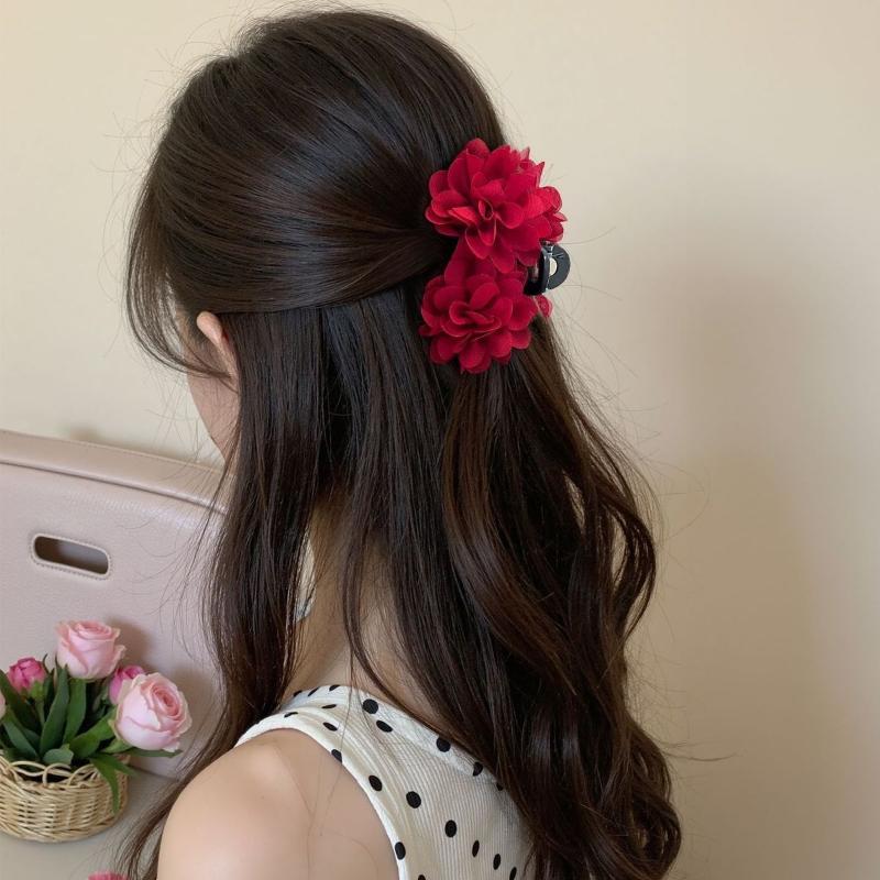 

Тканинна троянда шпилька для волосся жіноча елегантна кліпса для хвостика милі квіти шпильки для волосся краб кліпса головний убір аксесуари для волосся червоний