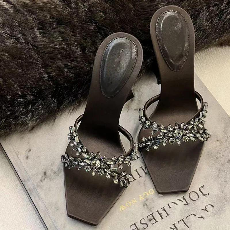 Crystal High Heels Slippers Women Elegant Dress Shoes Fashion Sexy Sandals 2025 Summer Beach Flip Flops Luxury New Mujer Slides