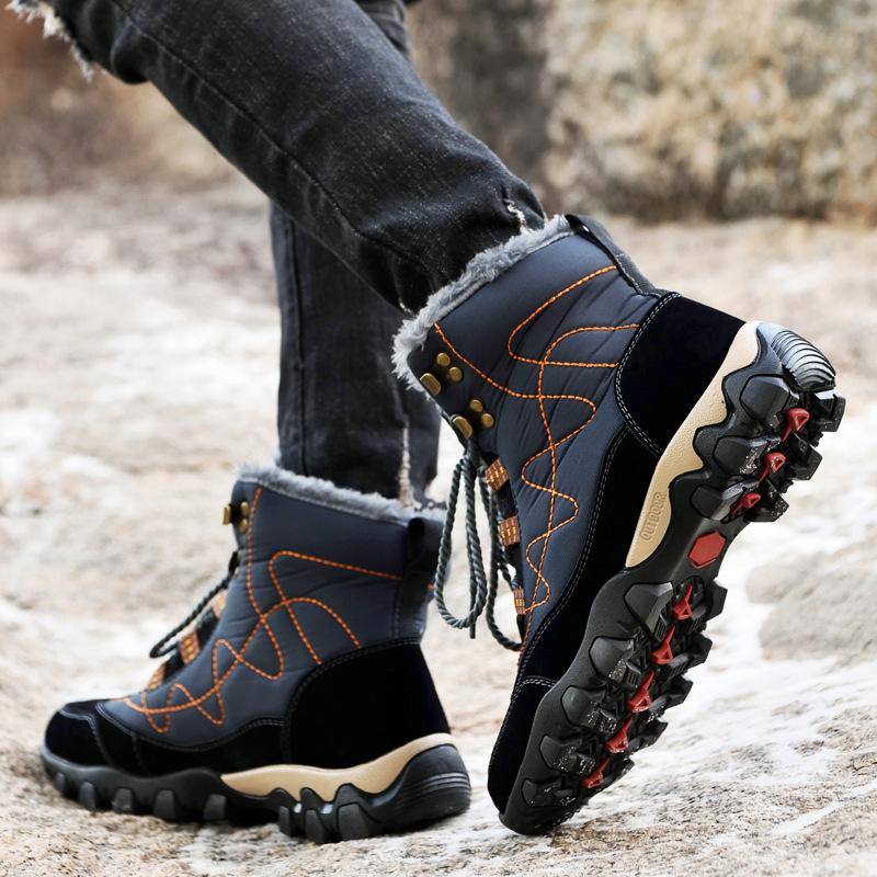 Men's High Top Waterproof Snow Boots with Thick Velvet Lining